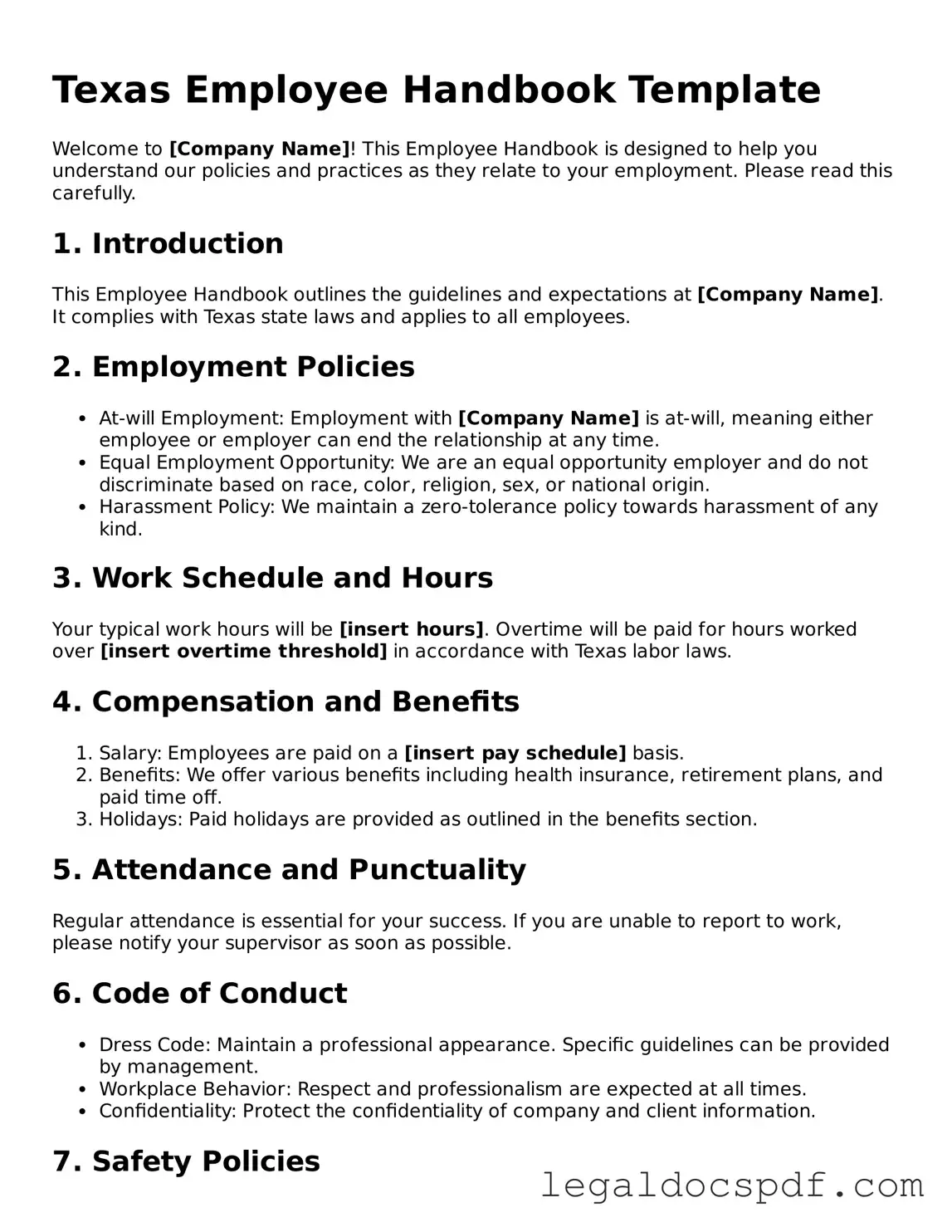 Legal Texas Employee Handbook Form