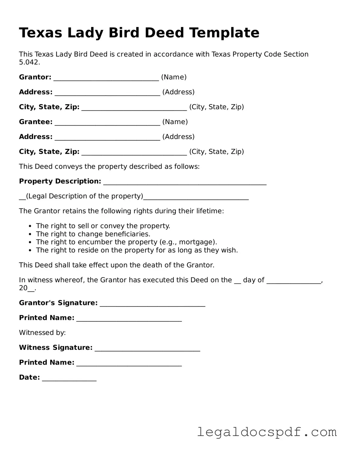 Legal Texas Lady Bird Deed Form