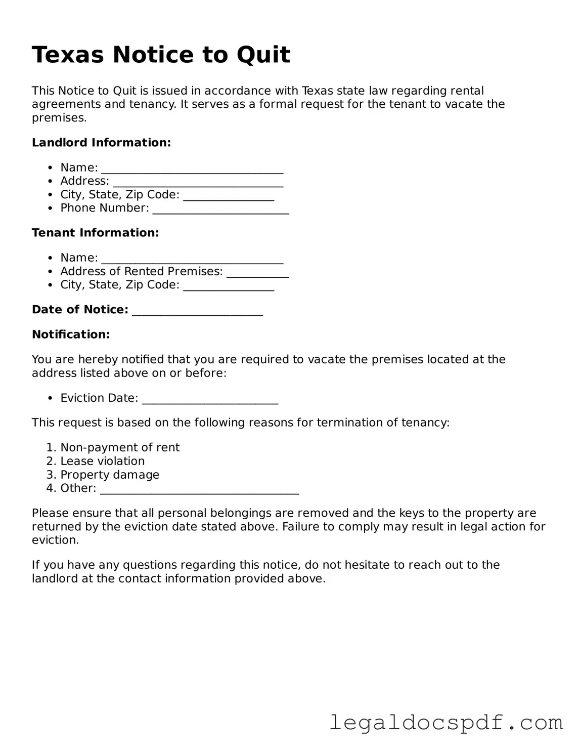 Legal Texas Notice to Quit Form