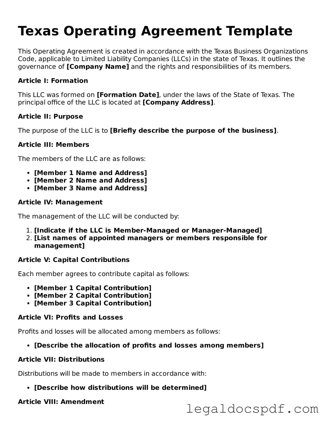 Legal Texas Operating Agreement Form