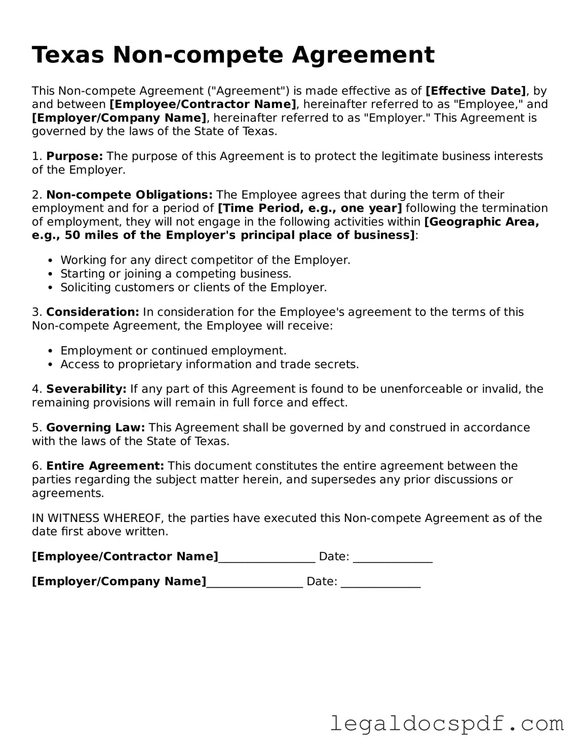 Legal Texas Non-compete Agreement Form