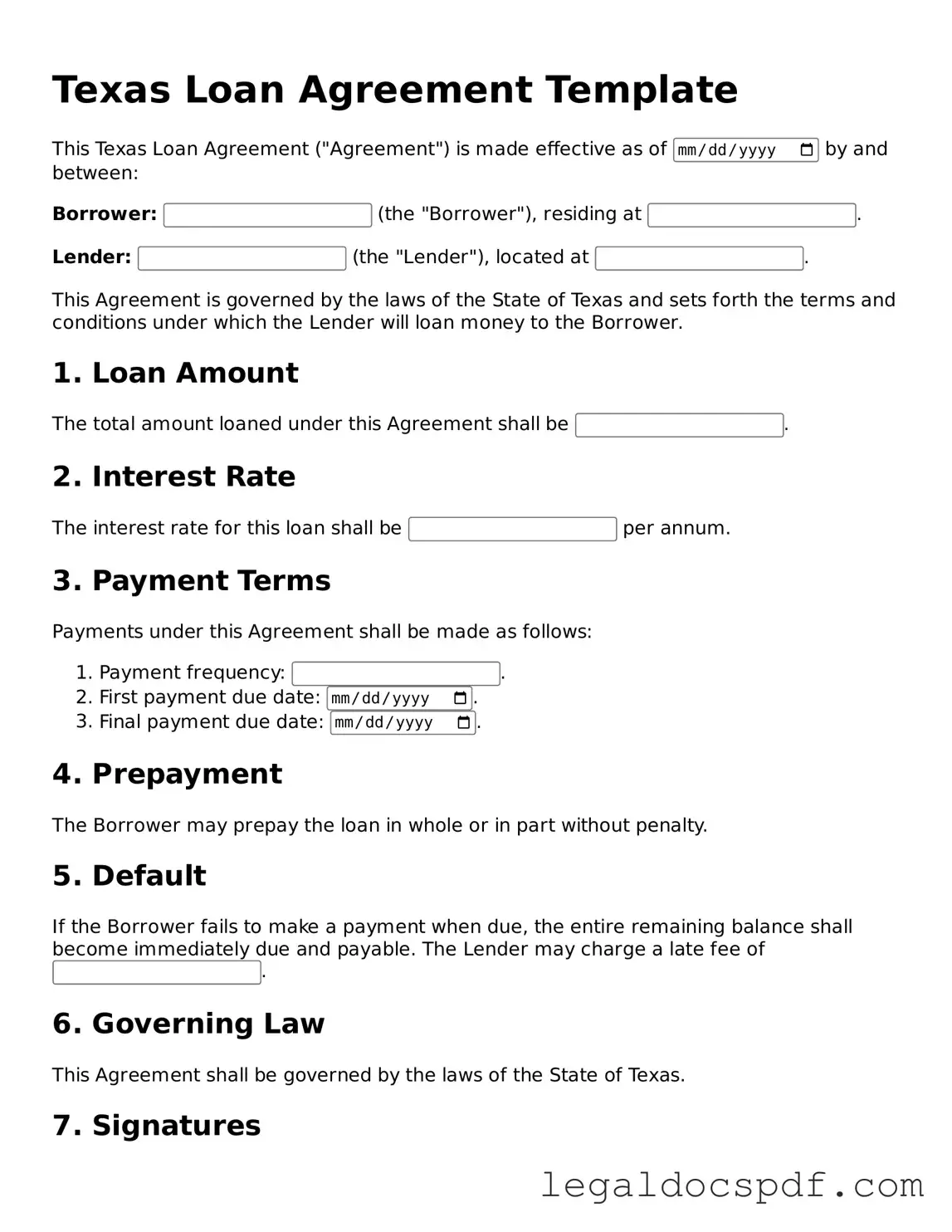 Legal Texas Loan Agreement Form