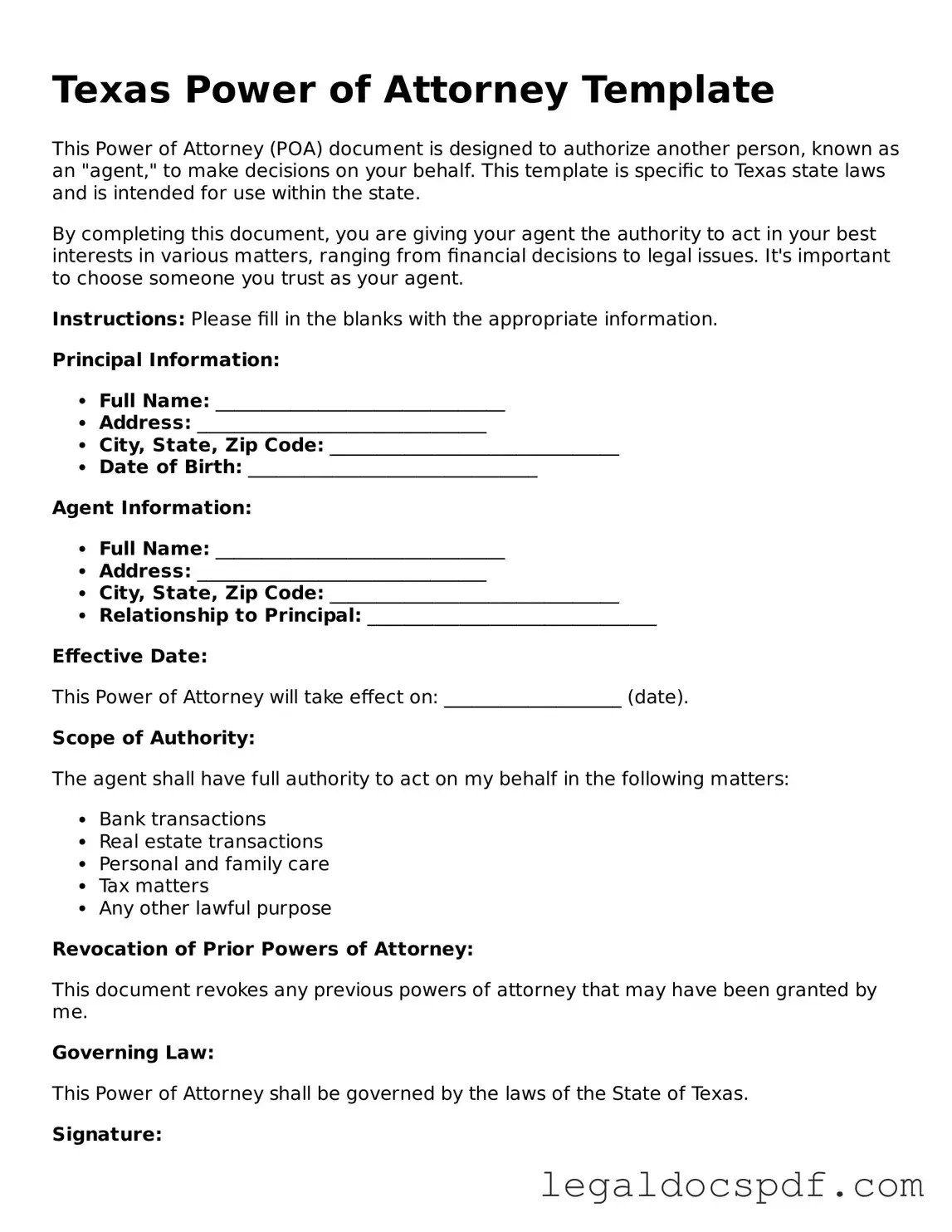 Legal Texas Power of Attorney Form