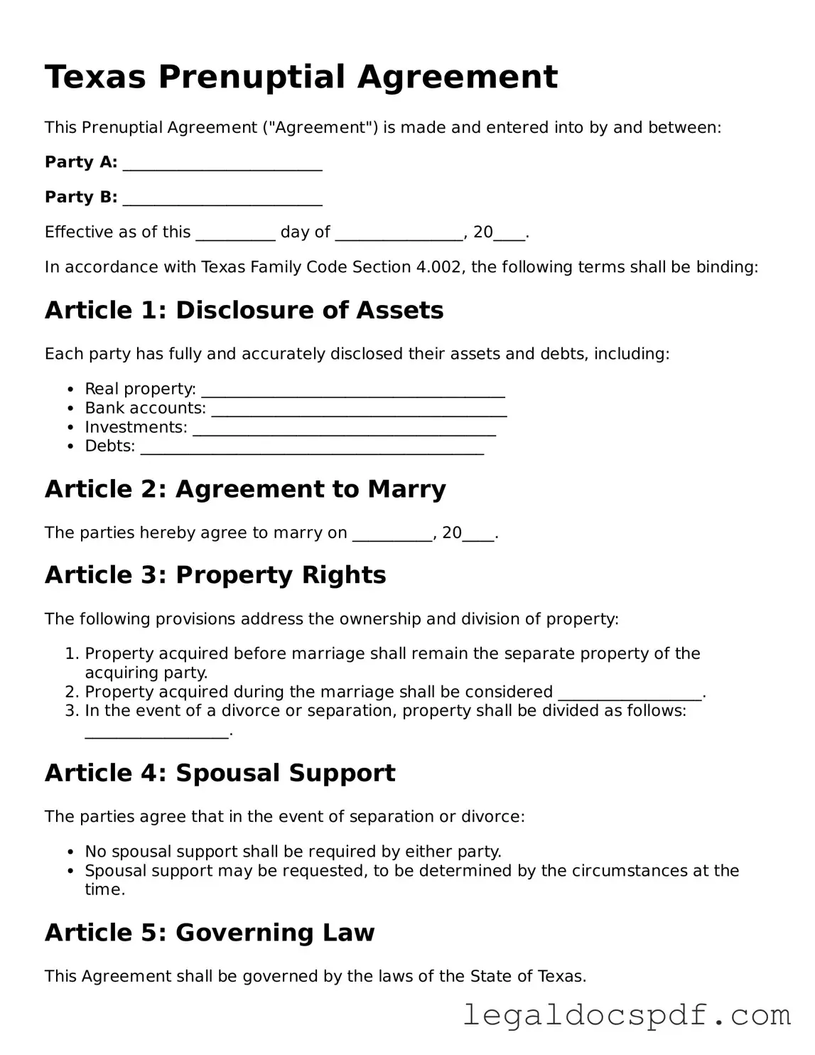 Legal Texas Prenuptial Agreement Form