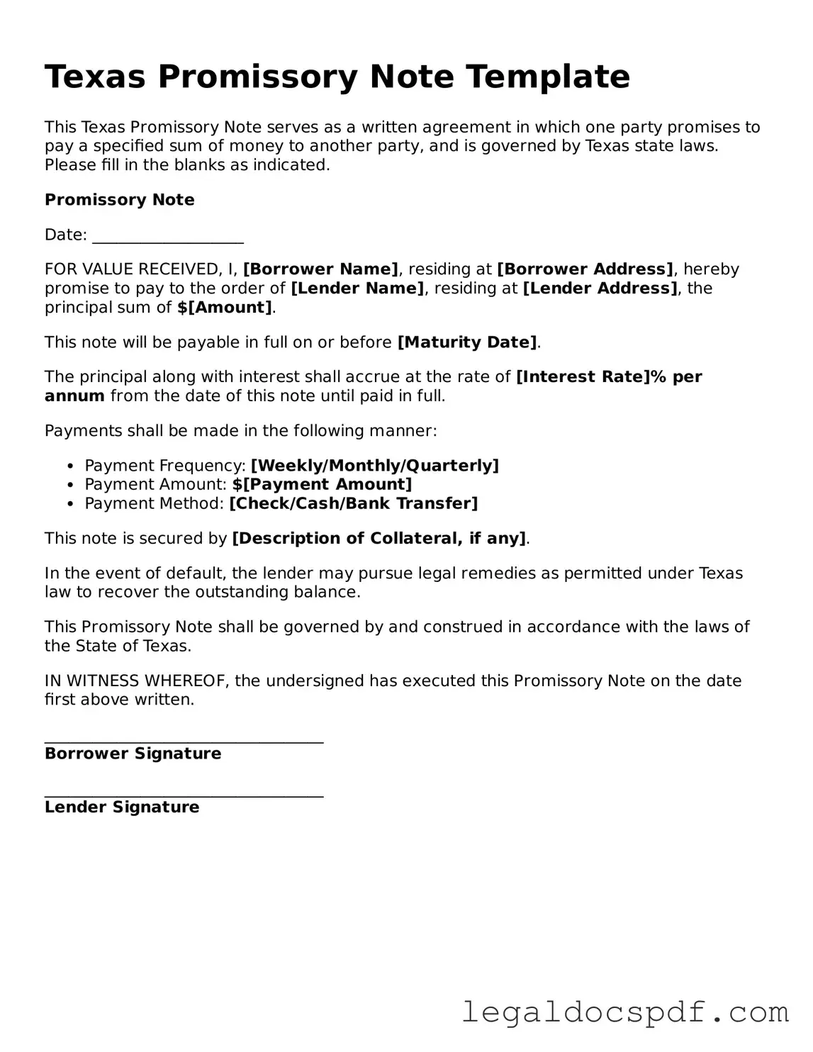 Legal Texas Promissory Note Form