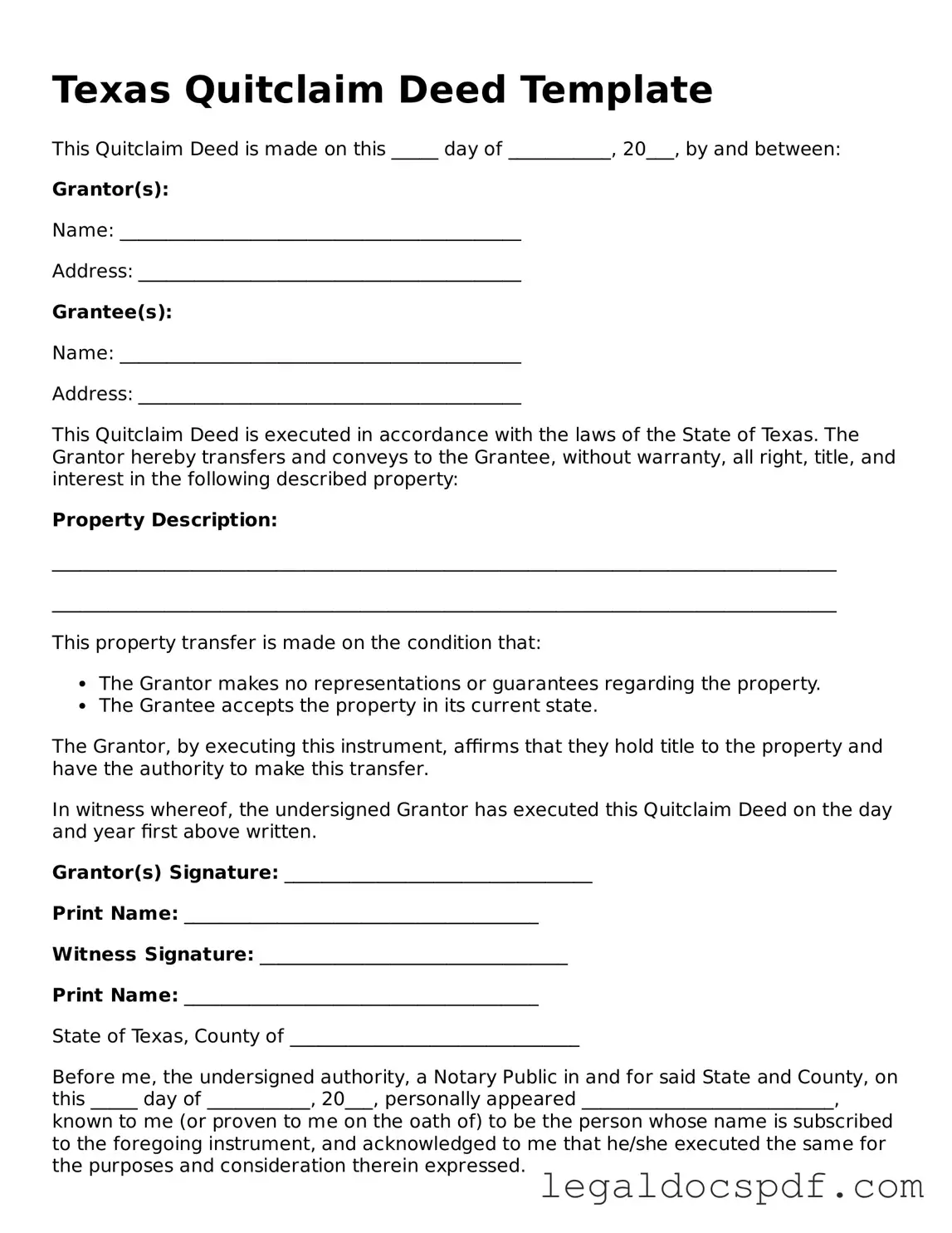 Legal Texas Quitclaim Deed Form