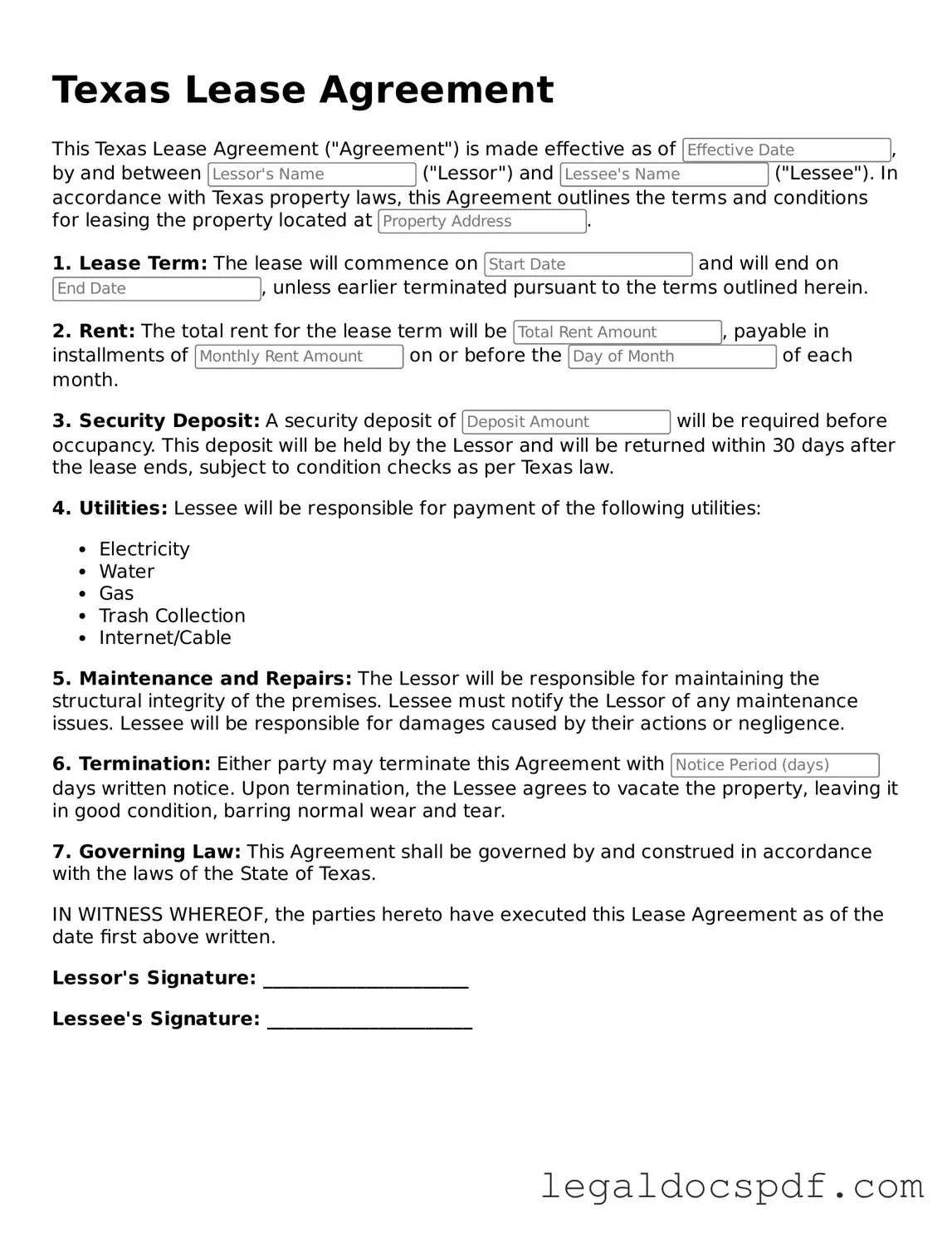 Legal Texas Lease Agreement Form