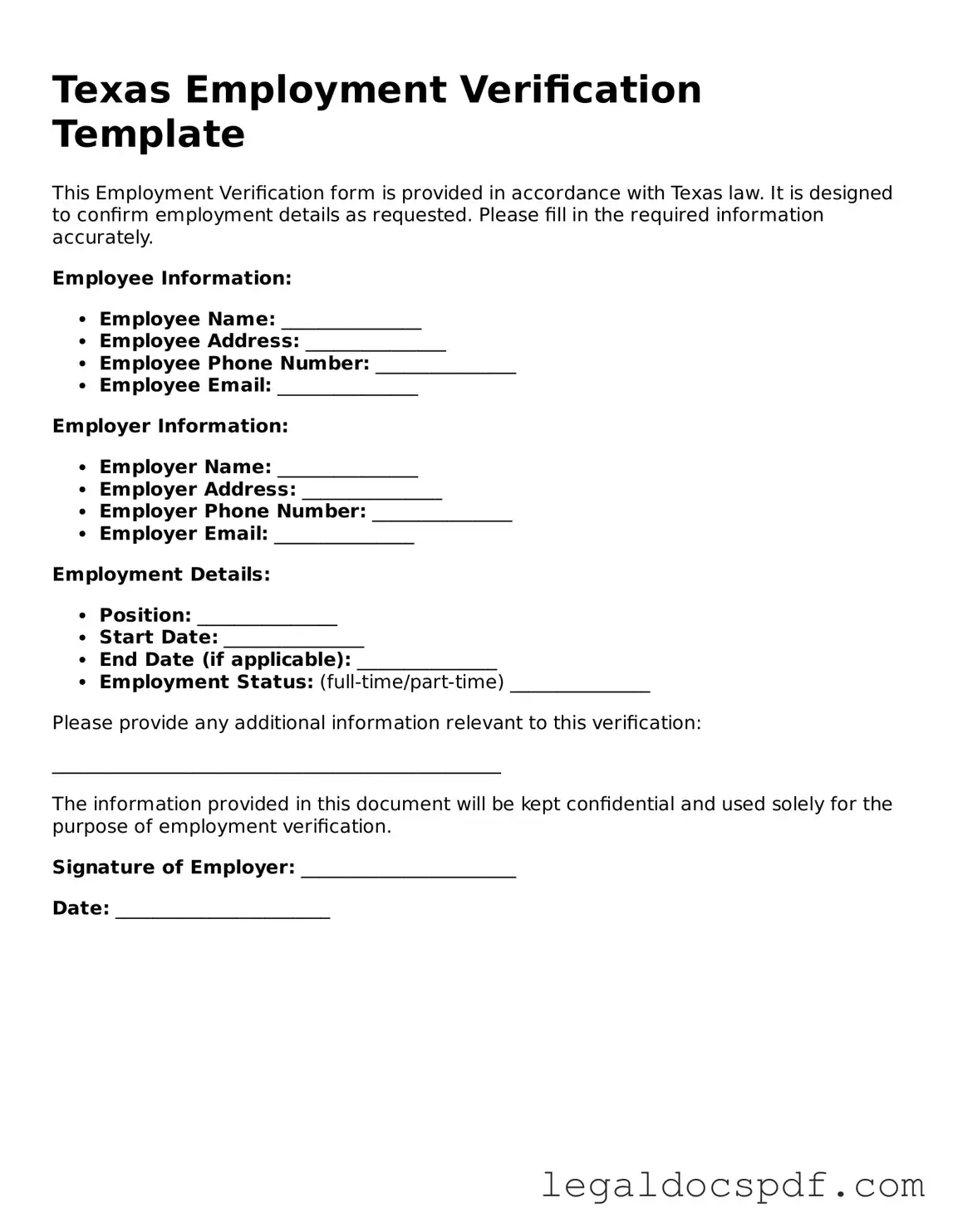 Legal Texas Employment Verification Form