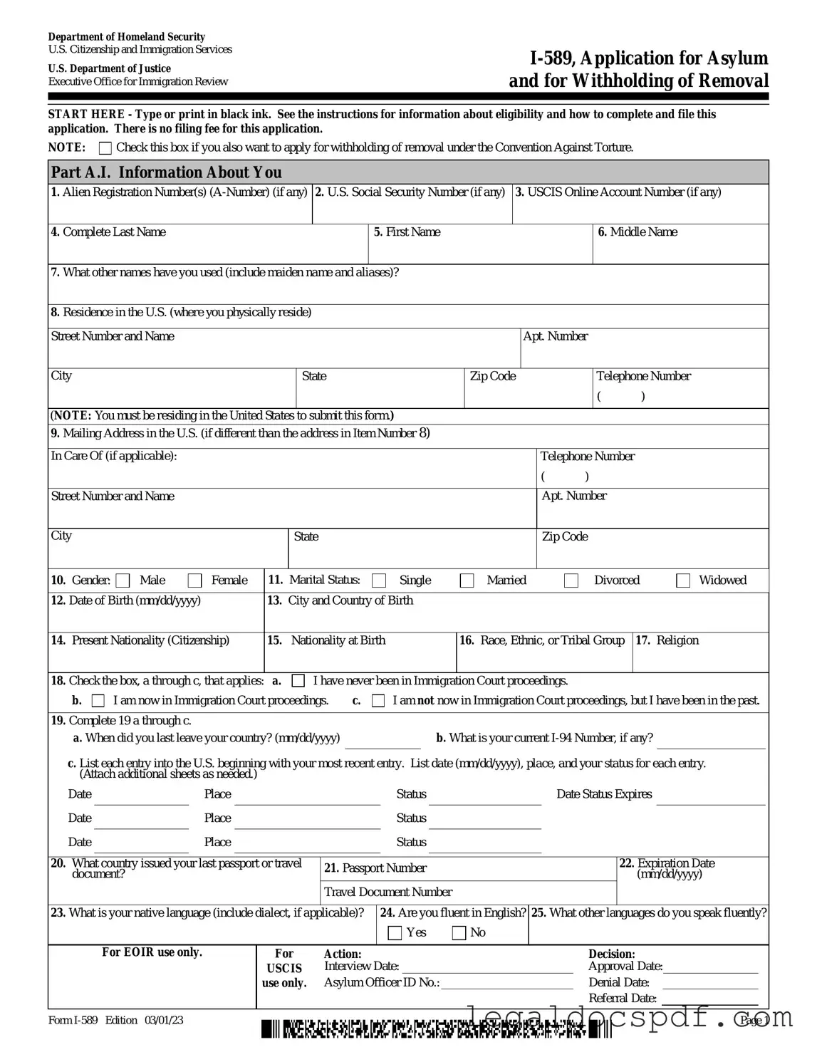 Fill Out Your USCIS I-589 Form