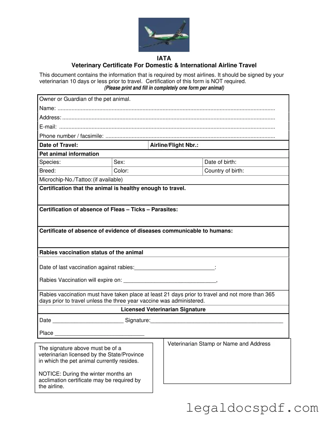 Fill Out Your Veterinary Certificate Travel Form