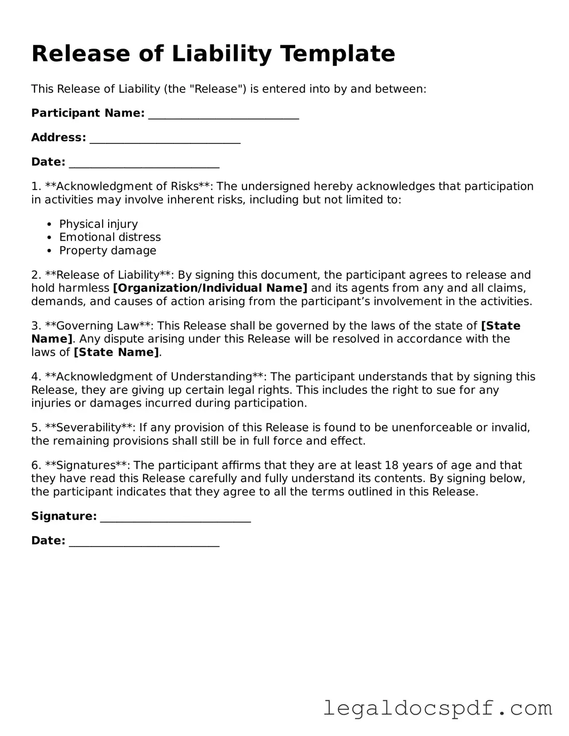 Valid Release of Liability Template