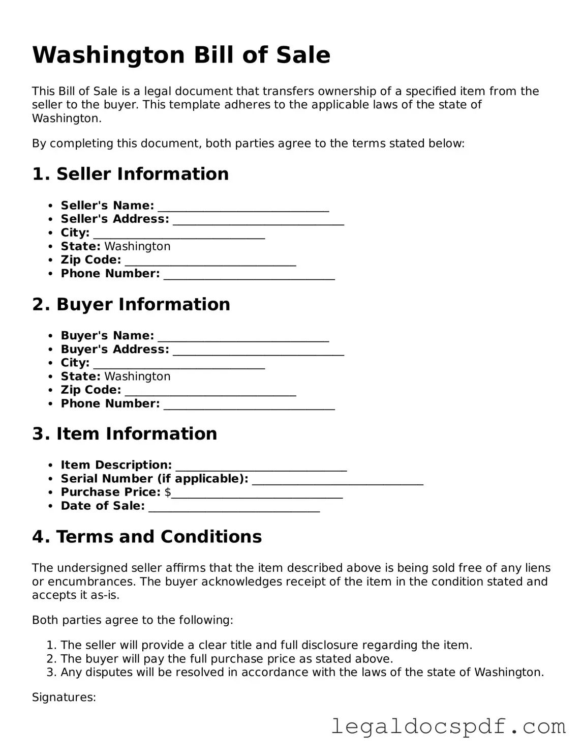 Legal Washington Bill of Sale Form