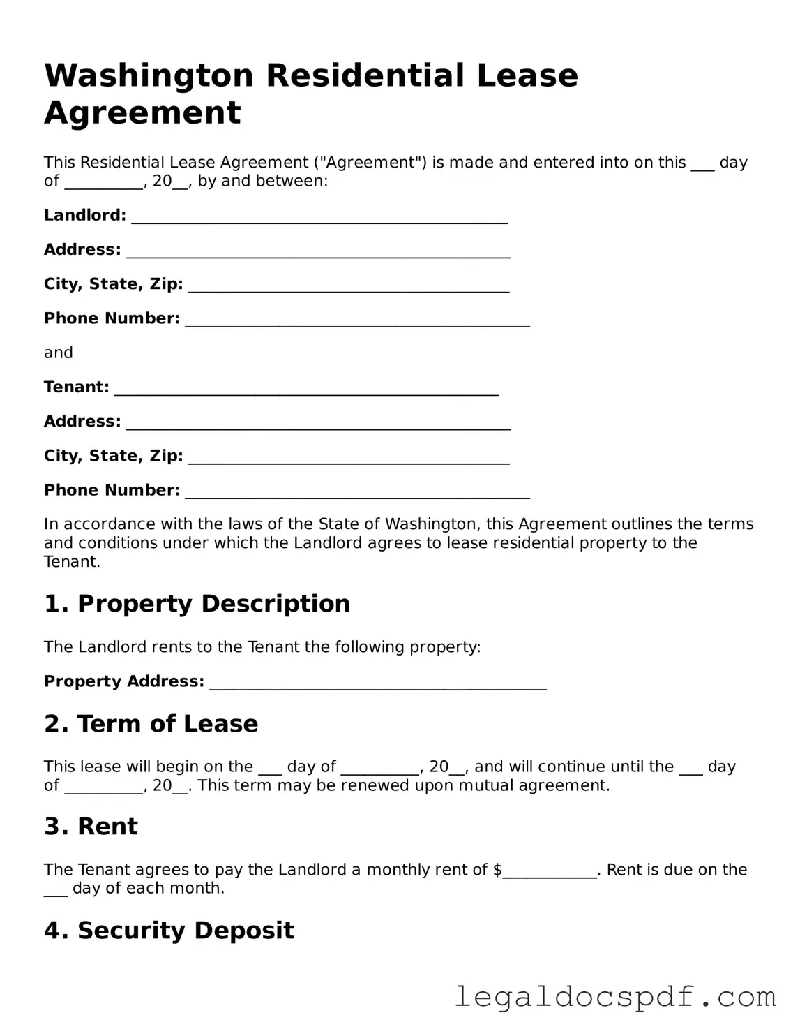 Legal Washington Residential Lease Agreement Form