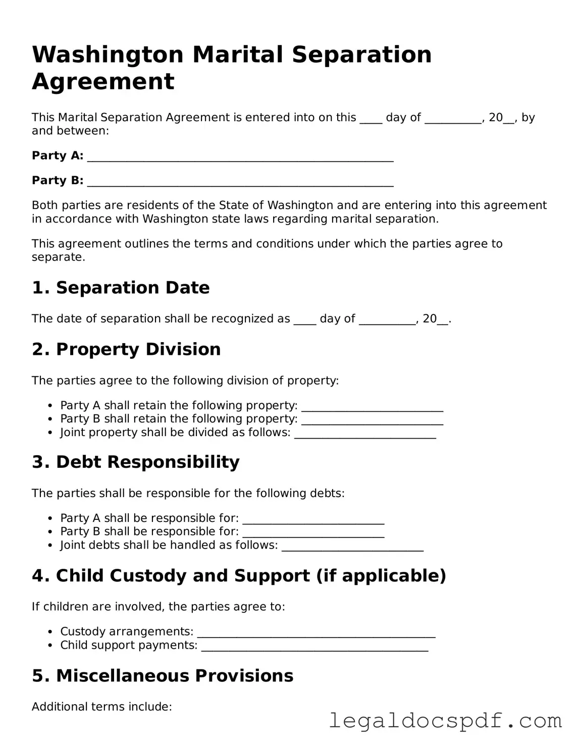 Legal Washington Marital Separation Agreement Form