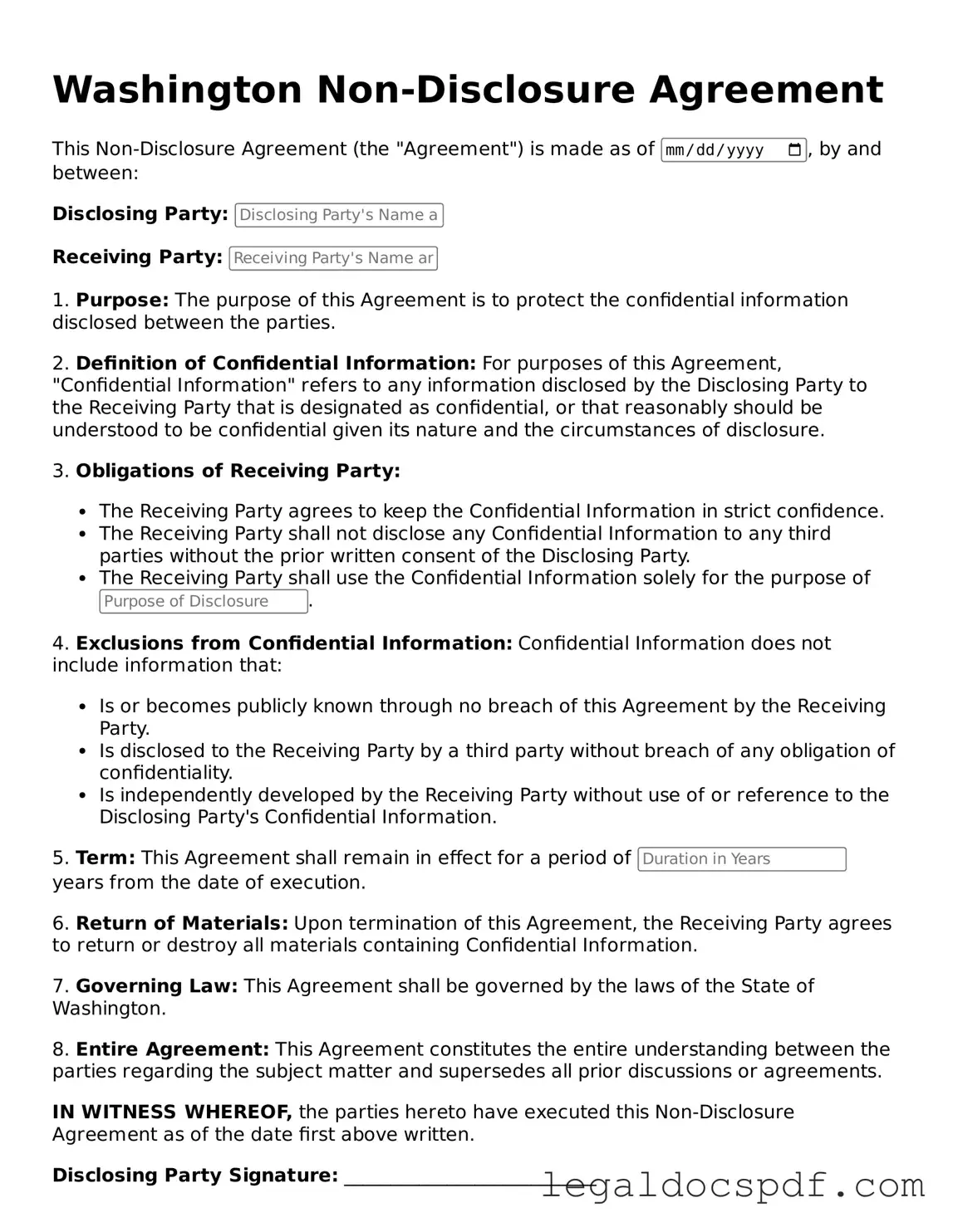 Legal Washington Non-disclosure Agreement Form