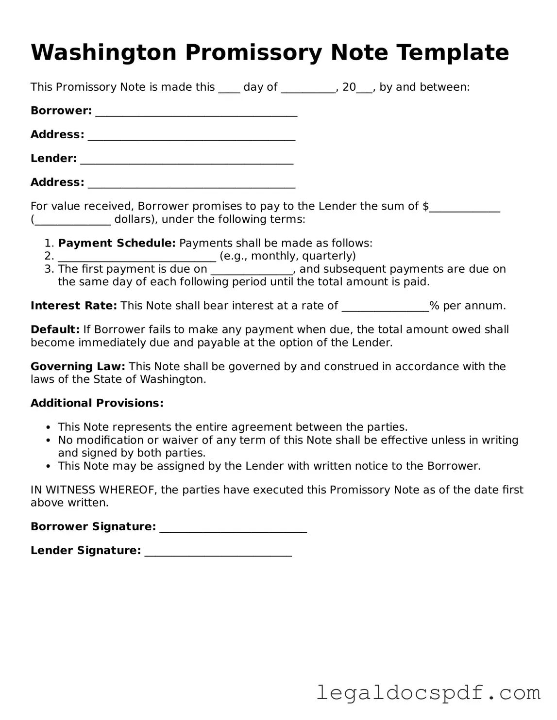 Legal Washington Promissory Note Form