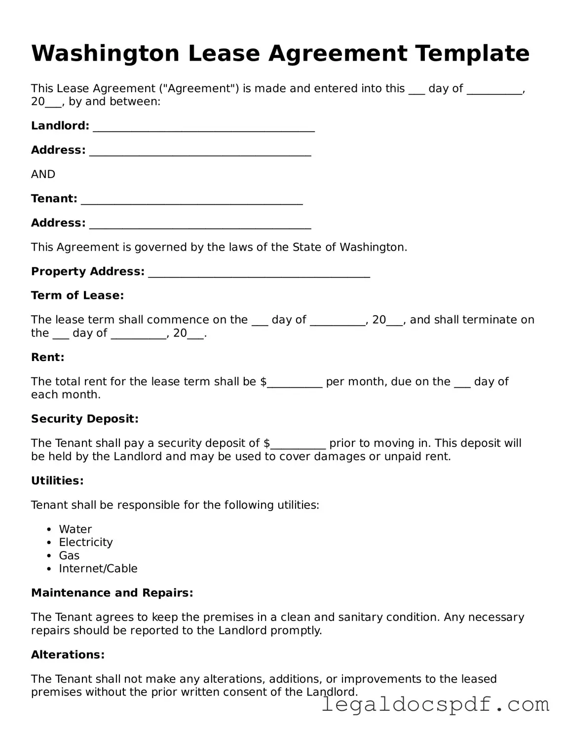 Legal Washington Lease Agreement Form