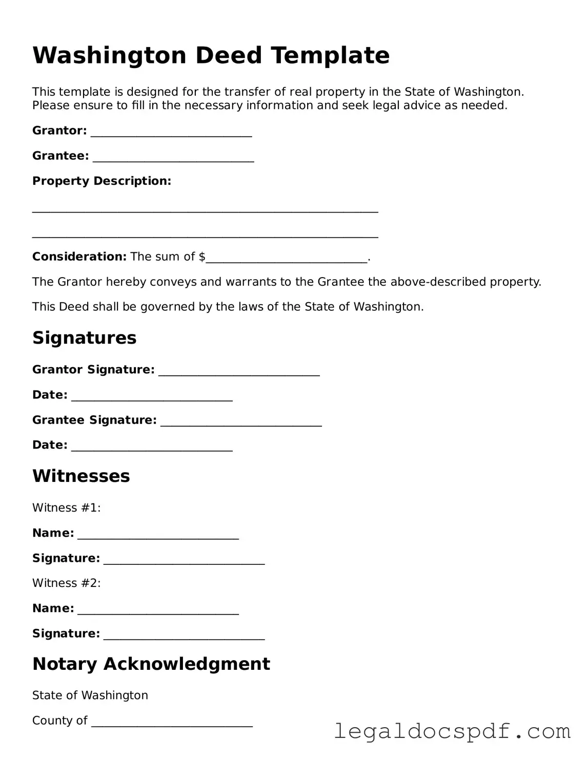 Legal Washington Deed Form