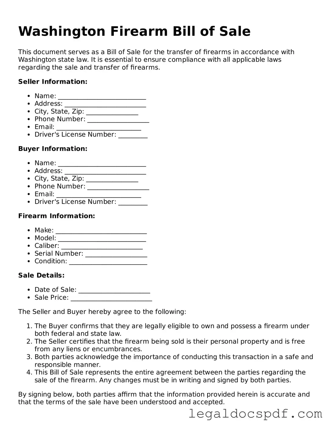 Legal Washington Firearm Bill of Sale Form