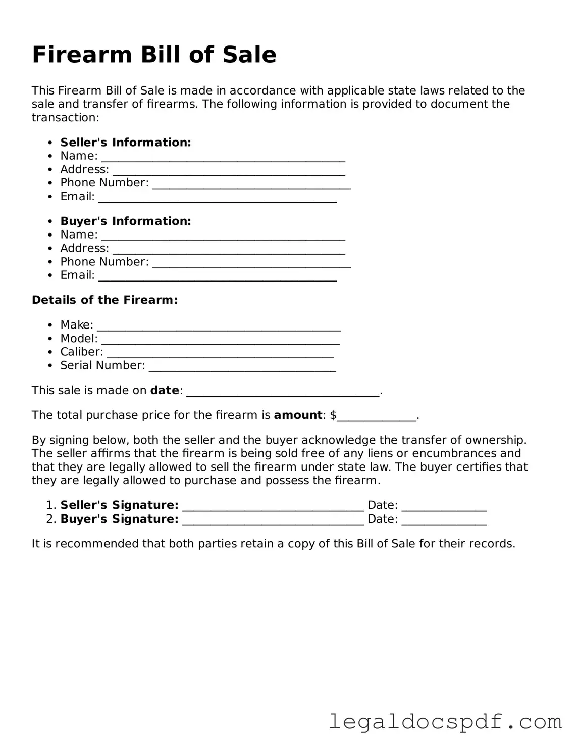 Valid Firearm Bill of Sale Template