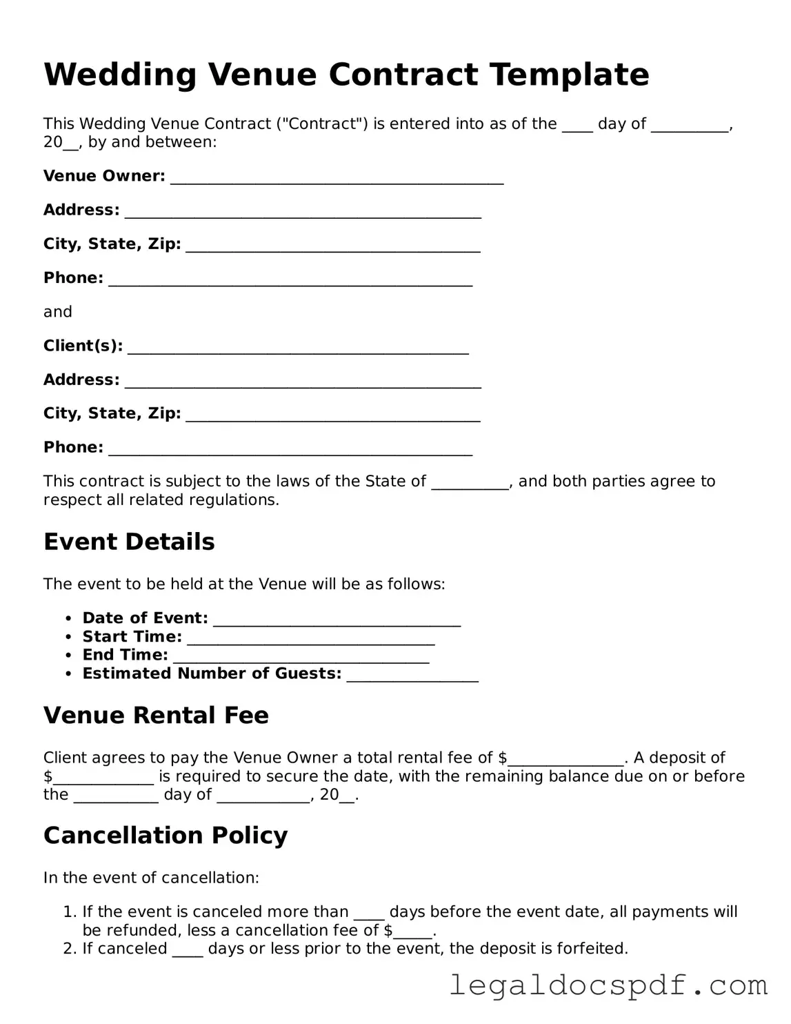 Valid Wedding Venue Contract Template